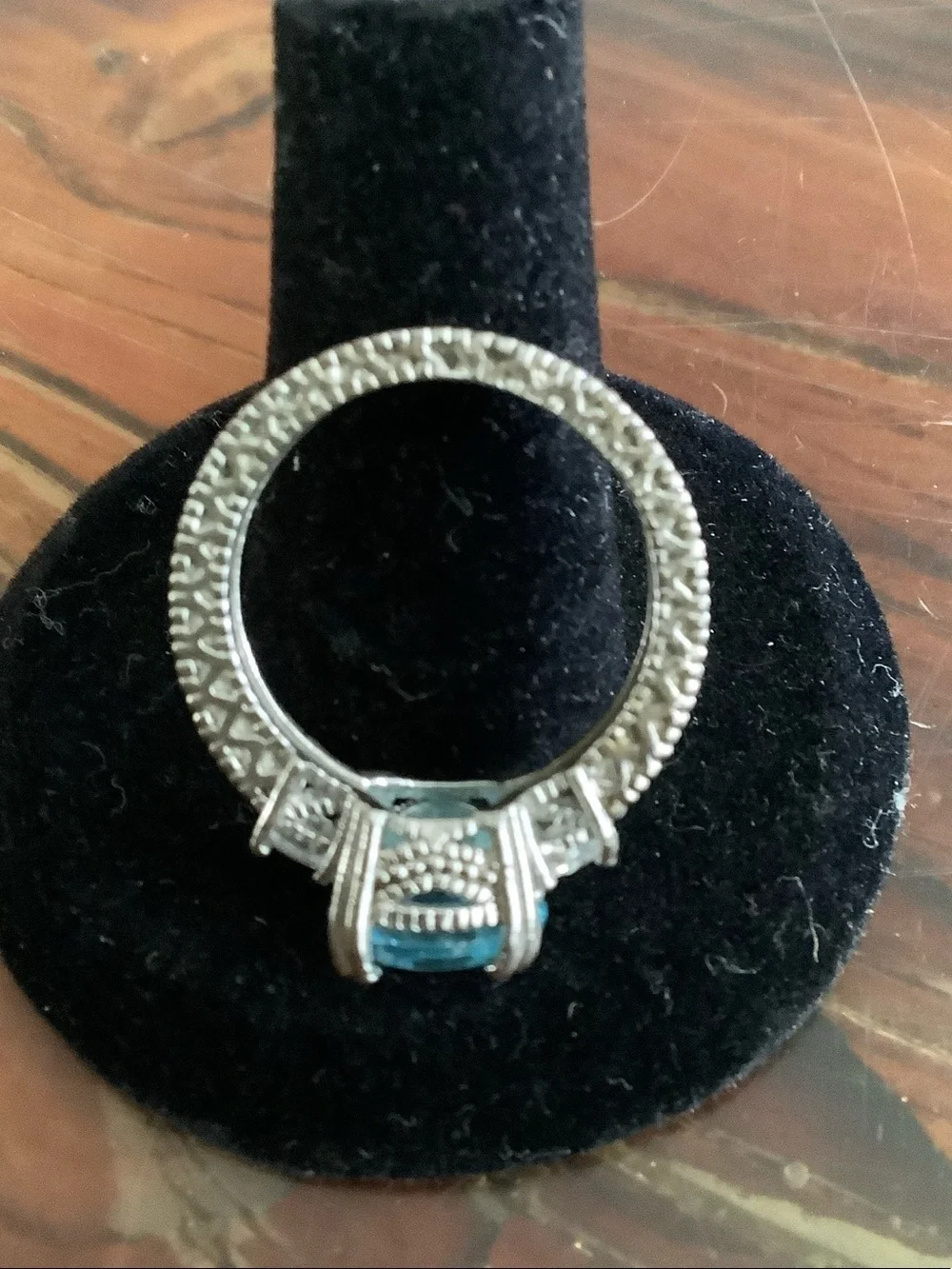 Silver Ring with Round Blue Center Stone